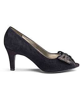 Lotus Peep Toe Suede Shoe with Bow Trim Wide E Fit