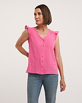 Pink Button Down Ruffle Sleeve Top