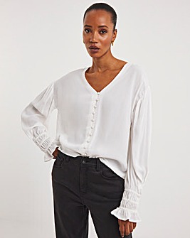 Ivory Button Through Dipped Back Blouse