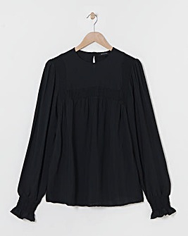 Black Volume Sleeve Textured Top
