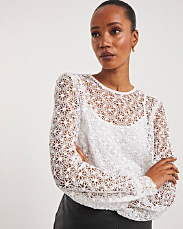 Ivory Volume Sleeve Lace Top