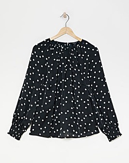 Mono Print Raglan Sleeve Satin Top