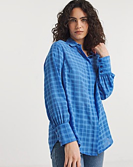 Blue Grid Long Sleeve Relaxed Shirt