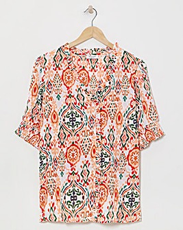 Printed Crinkle Frill Trim Top