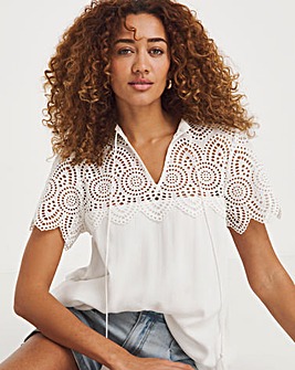 Crinkle Crochet Trim Top