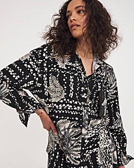 Printed Linen Mix Long Sleeve Shirt