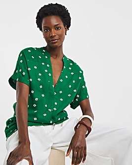 Printed Linen Mix Tunic Top