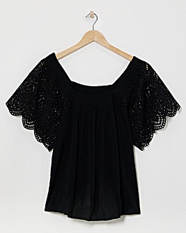 Square Neck Crochet Sleeve Top