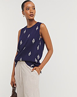 Sleeveless Linen Mix Shell Top