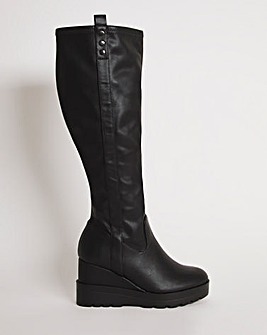 Leyna Stretch Wedge Knee High Boots Ex Wide Fit Curvy Calf
