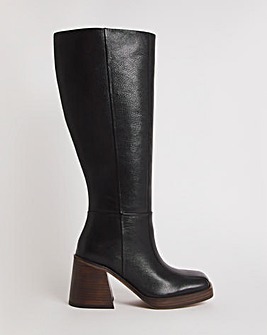 Ginger Leather Platform Knee High Boots Ex Wide Fit Super Curvy Calf