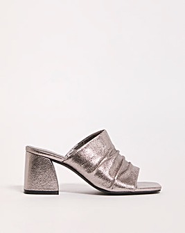 Elissa Metallic Ruched Heeled Mule Sandals Ex Wide Fit