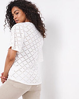 White Stretch Jersey Short Sleeve Broderie Top