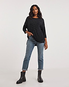Black Heat Fix Detail Three Quarter Sleeve Top