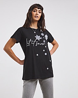 Black Let It Snow Novelty Print Short Sleeve T-Shirt