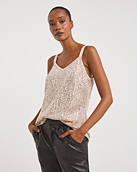 Champagne Sleeveless Sequin Strappy Cami Top
