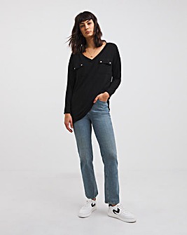 Black Utility Pocket Long Sleeve Top