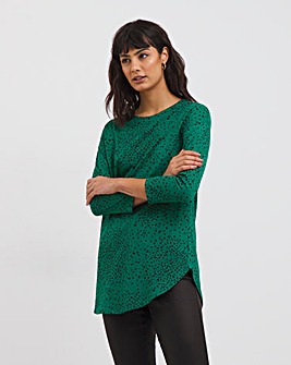 Emerald Spot Print Value Cotton Curved Hem Tunic