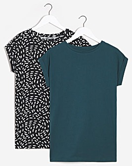 Mono Print/Emerald 2 Pack Boyfriend Short Sleeve T-Shirts