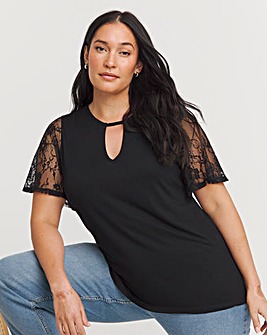 Lace Sleeve Cut Out Front Top