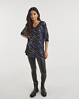 Marble Print Cold Shoulder Relaxed Tunic