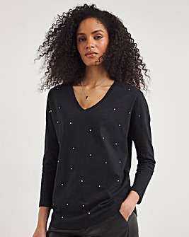 Black Long Sleeve Sparkle Stud T-Shirt