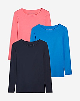 Blue/Pink/Navy 3 Pack Crew Neck Long Sleeve T-Shirts