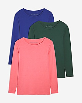 Blue/Pink/Green 3 Pack Crew Neck Long Sleeve T-Shirts