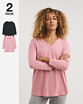 Blush/Pine 2 Pack Long Sleeve Slouch T-Shirts