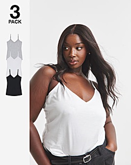 Black, White & Grey 3 Pack V Neck Longline Camis