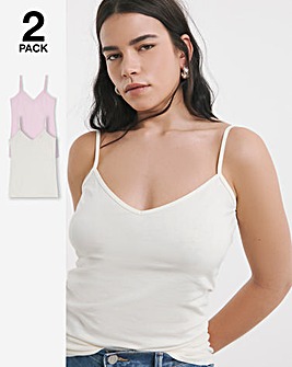 Pink & Ivory 2 Pack V Neck Longline Camis