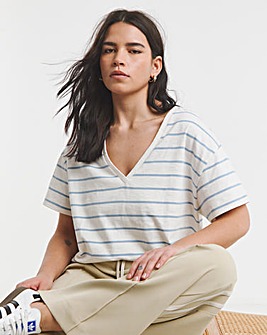 Blue Stripe Slub V Neck T-Shirt