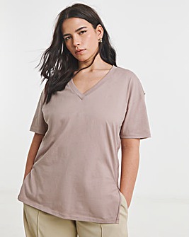 Mocha Oversized Slouchy V Neck T-Shirt