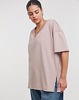 Mocha Oversized Slouchy V Neck T-Shirt