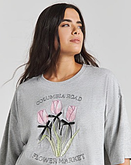 Grey Marl Flower & Bow Slogan T-Shirt