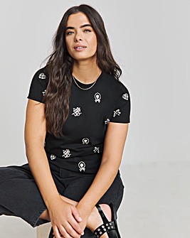 Black Ditsy Embroidery T-Shirt