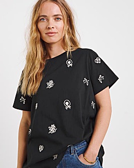 Black Ditsy Embroidery T-Shirt