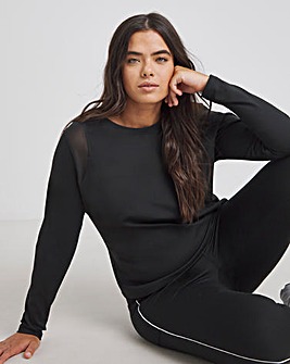 SB3 Black Active Sheer Shoulder Long Sleeve Top