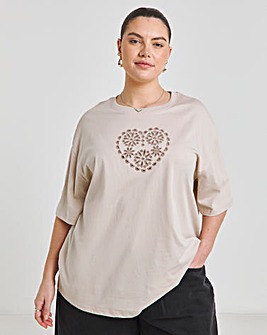 Oatmeal Cut Work Oversized T-Shirt