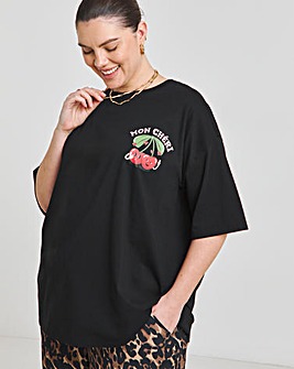 Black Oversized Mon Cheri Graphic T-Shirt