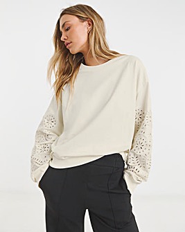 Ecru Cut Work Sleeve Sweatshirt