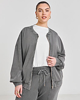 Grey Acid Wash Waffle Bomber Jacket