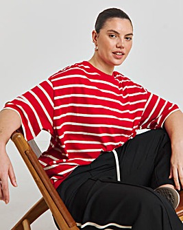 Red & Ecru Stripe Slub Crew Neck T-Shirt