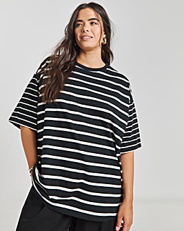 Black & Ivory Oversized Slouchy Crew Neck T-Shirt