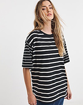 Black & Ivory Oversized Slouchy Crew Neck T-Shirt
