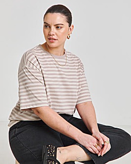 Mocha & Ecru Oversized Slouchy Crew Neck T-Shirt