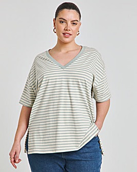 Sage & Ecru Oversized Slouchy V Neck T-Shirt