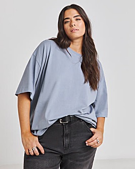 Dusty Blue Oversized Slouchy Crew Neck T-Shirt