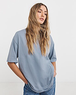 Dusty Blue Oversized Slouchy Crew Neck T-Shirt