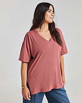 Rose Oversized Slouchy V Neck T-Shirt